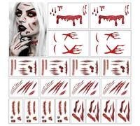 Lot de Stickers Cicatrices d'Halloween - 20 Tatouages de Fausses Blessures Réalistes pour Adultes et Enfants | Effet 3D | Résistants à l'Eau | Application et Retrait Faciles | Accessoire Déguisement E
