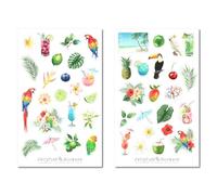 Lot de stickers d'été - Autocollants, Journal de plage, mer, carnet de voyage, voyage, soleil, vacances, oiseaux, fleurs, fruits tropicaux