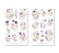 Lot de stickers motif fleurs sauvages - Motif fleurs de jardin - Violet et rose