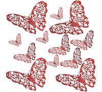 Lot de stickers muraux 3D en forme de papillon creux rouge pour décoration murale intérieure, salon, chambre à coucher, couloir, lieu de mariage (A)