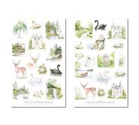 Lot de stickers naturels - Motif : château de lac, animaux, cygne, chevreuil, forêt, montagnes, cascade, journal, planificateur, vacances, voyages, randonnée, conte de fées