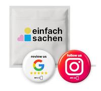 Lot de stickers NFC en anglais : 1 pour Google Review US + 1 pour Instagram - Effet 3D, brillant, auto-programmable, réutilisable, 3 cm, connexion par scan