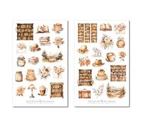 Lot de stickers pour livres - Apprendre à lire un livre - École - Autocollants pour étudier - Journal - Planificateur de bibliothèque - Maison - Fleurs - Plantes - Gâteau - Café
