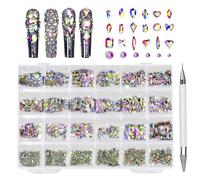 Lot de strass pour ongles en cristal à dos plat - Différentes formes AB - Strass pour ongles - Kit de décoration pour ongles - Autocollants