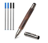 Lot de stylos à bille en bambou rechargeables avec 4 recharges pour bureau, journal, affaires et cadeau