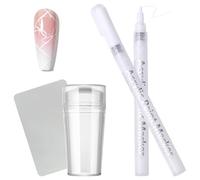 Lot de stylos à ongles pour ongles - Blanc - Séchage rapide et imperméable - Avec tampon en silicone et grattoir - Sans lampe UV - Pour French manucure et motifs
