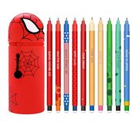 Lot de stylos gel-effaçables + Kawaii Trousse Ecole 2 en 1 avec encre effaçable thermosensible, une variété de couleurs d'encre, pointe de 0,7 mm (SPIDE-R + 10 stylo effaçable)