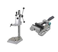 Lot de Support de Perçage - Butée de Profondeur avec Réglage Rapide - Perçage stationnaire en Sécurité + Etau pour Machines - Ouverture 80 mm - Force de Serrage max. 300 kg