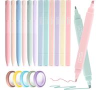Lot De Surligneurs Avec 5 Rubans Adhésifs, 6 Surligneurs Esthétiques Et 6 Stylos À Encre Gel, Surligneurs Multicolores Pastel, Surligneurs Stabilo Pour Aesthetic School Stuff[Z1415]