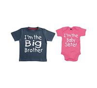 Lot de t-shirts pour bébés avec inscription « I'm the Big Brother » et « I’m the Baby Sister » - bleu -
