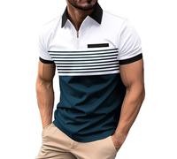 Lot de t-shirts pour homme tendance printemps et été décontractés à manches courtes avec fermeture éclair et revers à revers de couleur unie Motif étoile en mousse, blanc, XXL