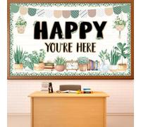 Lot de tableaux d'affichage Eucalyptus pour la rentrée scolaire, Eucalyptus heureux et heureux que vous soyez ici, décoration de salle de coupes en papier vert sauge pour enseignants