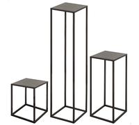 Lot de tables d'appoint carrées - AKTIVE - 3 pièces - 30x30x90 cm - 26x26x60 cm - 22x22x30 cm - Noir - Robuste