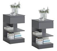 Lot de tables de chevet - SOBUY - 1 tiroir - 2 étagères - 39x39x65 cm - Gris - Charge 35 kg - Design moderne