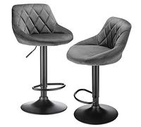 Lot de Tabourets de Bar Velours, Chaises de Bar Rotatives avec Dossier Rembouré, Chaise Haute Bar Réglable en Hauteur, Moderne élégant, Tabourets Haute pour Cuisine/Bar/Bureau (2, Gris foncé)
