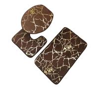 Lot de Tapis de Bain 3Pcs/Set Bath Mats Toilet Carpet Polyester Lid Cover Bathroom Rug Products(Brown)