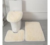 Lot de Tapis de Bain 3pcs/Set Solid Color Bathroom Mat Set Fluffy Hairs Bath Carpets Modern Toilet Lid Cover Rugs Kit Rectangle 50 * 80 50 * 40 45 * 50cm(Beige Set)