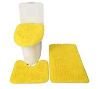 Lot de Tapis de Bain 3pcs/Set Solid Color Bathroom Mat Set Fluffy Hairs Bath Carpets Modern Toilet Lid Cover Rugs Kit Rectangle 50 * 80 50 * 40 45 * 50cm(Yellow Set)