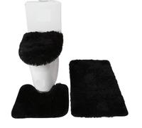 Lot de Tapis de Bain 3pcs/Set Solid Color Bathroom Mat Set Fluffy Hairs Bath Carpets Modern Toilet Lid Cover Rugs Kit Rectangle 50 * 80 50 * 40 45 * 50cm(Black Set)