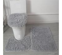 Lot de Tapis de Bain 3pcs/Set Solid Color Bathroom Mat Set Fluffy Hairs Bath Carpets Modern Toilet Lid Cover Rugs Kit Rectangle 50 * 80 50 * 40 45 * 50cm(Grey Set)
