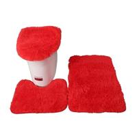 Lot de Tapis de Bain 3pcs/Set Solid Color Bathroom Mat Set Fluffy Hairs Bath Carpets Modern Toilet Lid Cover Rugs Kit Rectangle 50 * 80 50 * 40 45 * 50cm(Red Set)