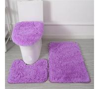 Lot de Tapis de Bain 3pcs/Set Solid Color Bathroom Mat Set Fluffy Hairs Bath Carpets Modern Toilet Lid Cover Rugs Kit Rectangle 50 * 80 50 * 40 45 * 50cm(Purple Set)