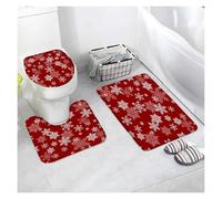 Lot de Tapis de Bain Bath Mat Sets White Snowflake Red Flannel Carpet Home Bathroom Decor Floor Rugs Toilet Lid Cover(Type3-3pcs)