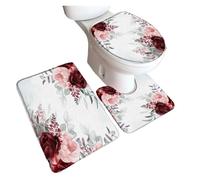 Lot de Tapis de Bain Floral Bath Mat Set Plant Home Carpet Bathroom Decor Floor Rugs Toilet Cover(Color7-3pcs Set)