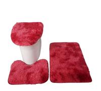 Lot de Tapis de Bain Solid Color Bathroom Mat Set Fluffy Bath Carpets Toilet Lid Cover Rug Kit Rectangle Versatile Non-Slip(Ligjht Red)