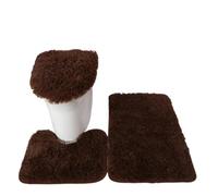 Lot de Tapis de Bain Solid Color Bathroom Mat Set Fluffy Bath Carpets Toilet Lid Cover Rug Kit Rectangle Versatile Non-Slip(Coffee)