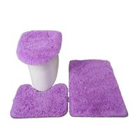 Lot de Tapis de Bain Solid Color Bathroom Mat Set Fluffy Bath Carpets Toilet Lid Cover Rug Kit Rectangle Versatile Non-Slip(Purple)