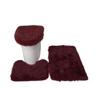 Lot de Tapis de Bain Solid Color Bathroom Mat Set Fluffy Bath Carpets Toilet Lid Cover Rug Kit Rectangle Versatile Non-Slip(Red 2)
