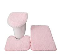Lot de Tapis de Bain Solid Color Bathroom Mat Set Fluffy Bath Carpets Toilet Lid Cover Rug Kit Rectangle Versatile Non-Slip(Pink)