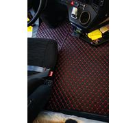 Lot de tapis de sol de camion, pour Mercedes AROCS sans tiroir, cuir synthétique matelassé de qualité supérieure avec coutures colorées, multicolore, fond en cuir de camion (noir avec coutures rouges)