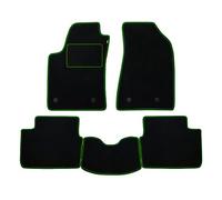 Lot de Tapis fabriqués pour Lancia Ypsilon s/Trous à partir de l'année 2011 en Moquette Automobile avec Talonnette Noire Bord Vert