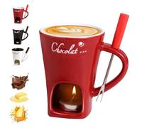 Lot de tasses à fondue au chocolat avec fourchettes, tasse à fondue au chocolat, chauffe-beurre en céramique, tasse à fondue chauffée avec bougie chauffe-plat, pour bonbons, collation, caramel (A)