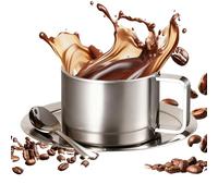 Lot de tasses à thé en acier inoxydable à double paroi avec cuillère - Pour extérieur, jardin, parc, cour, balcon, golf, pique-nique, camping, fête, maison, whisky, bière, thé - 200 ml