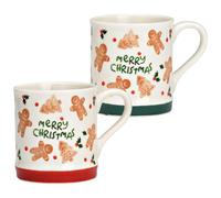 Lot de tasses de Noël en porcelaine avec inscription « Merry Christmas » - 350 ml - Avec motifs pain d'épices en rouge et vert - 13 x 10 cm - Idéales pour le café, le thé ou le vin chaud - Passe au