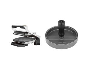 Lot de Tefal Optigrill GC705D | gril de contact intelligent | 6 programmes automatiques + presse à hamburger Tefal K18511, fonte d'aluminium