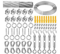 Lot de tendeurs de câble métallique, 2 mm x 40 m, en acier inoxydable 304, tendeur de câble métallique avec œillets pour suspendre des guirlandes lumineuses, des cordes à linge, des cordes à rideaux