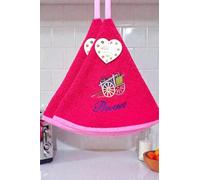 Lot de Torchons Essuie Mains Brouette Lavande- Rond avec Attache - Motifs Brodés - 100% Coton - Ø 65 cm de diamètre - Cuisine ou Salle de Bain - Lavable en Machine (Fuchsia, Lot de 2)