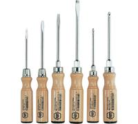 Lot de tournevis plats/cruciformes à manche en bois 6 pièces