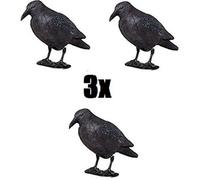 Lot de trois Brema Figurine De Jardin | 3x Corbeau Anti-Pigeon Et De Décoration | Noir | Figurine En Plastique