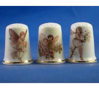 Lot de trois dés à coudre en porcelaine de Chine à collectionner, assortiment de fées