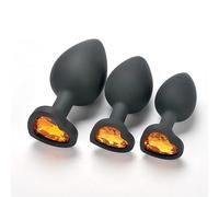 α ρ Lot De Trois Tailles Différentes De Cœurs En Silicone Noir Avec Des Diamants Jaunes, Cadeau Original Pour Les Hommes Et Les Femmes.
