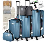 Lot de valises à coque rigide - TECTAKE - ensemble valises, cleo, serrure tsa, roulettes 360°, pèse-bagages - bleu