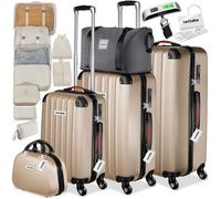 Lot de valises à coque rigide - TECTAKE - valises rigides cleo serrure tsa roulettes pivotantes 360° pèse-bagages - champagne