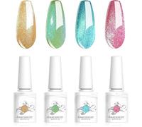 Lot de Vernis à Ongles Gel, 4 Couleurs Hologram Holographique Doré Vert Bleu Rose Pailleté Vernis Gel 4 Couleur-C9031