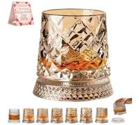 Lot de verres à whisky en cristal rotatif à 360°, 260 ml, verres à whisky rotatifs, anciens, avec base découpée, pour homme, cadeau d'anniversaire, de Saint-Valentin (style 3)