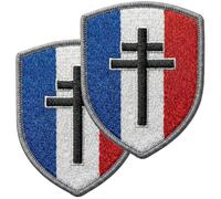 Lot de x2 Ecusson Croix de Lorraine Patch France Scratch Militaire - Drapeau Français FFI Brodé Bleu Blanc Rouge - À Coudre ou Auto-Agrippant Airsoft Tactique